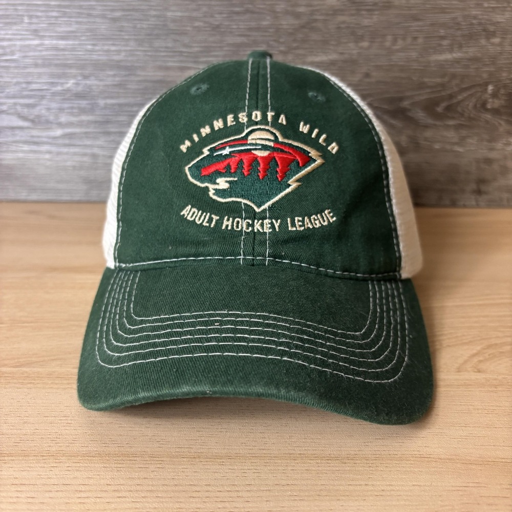 Minnesota Wild Hat Cap Strap Back Mens Green White NHL Hockey Trucker Mesh Adult